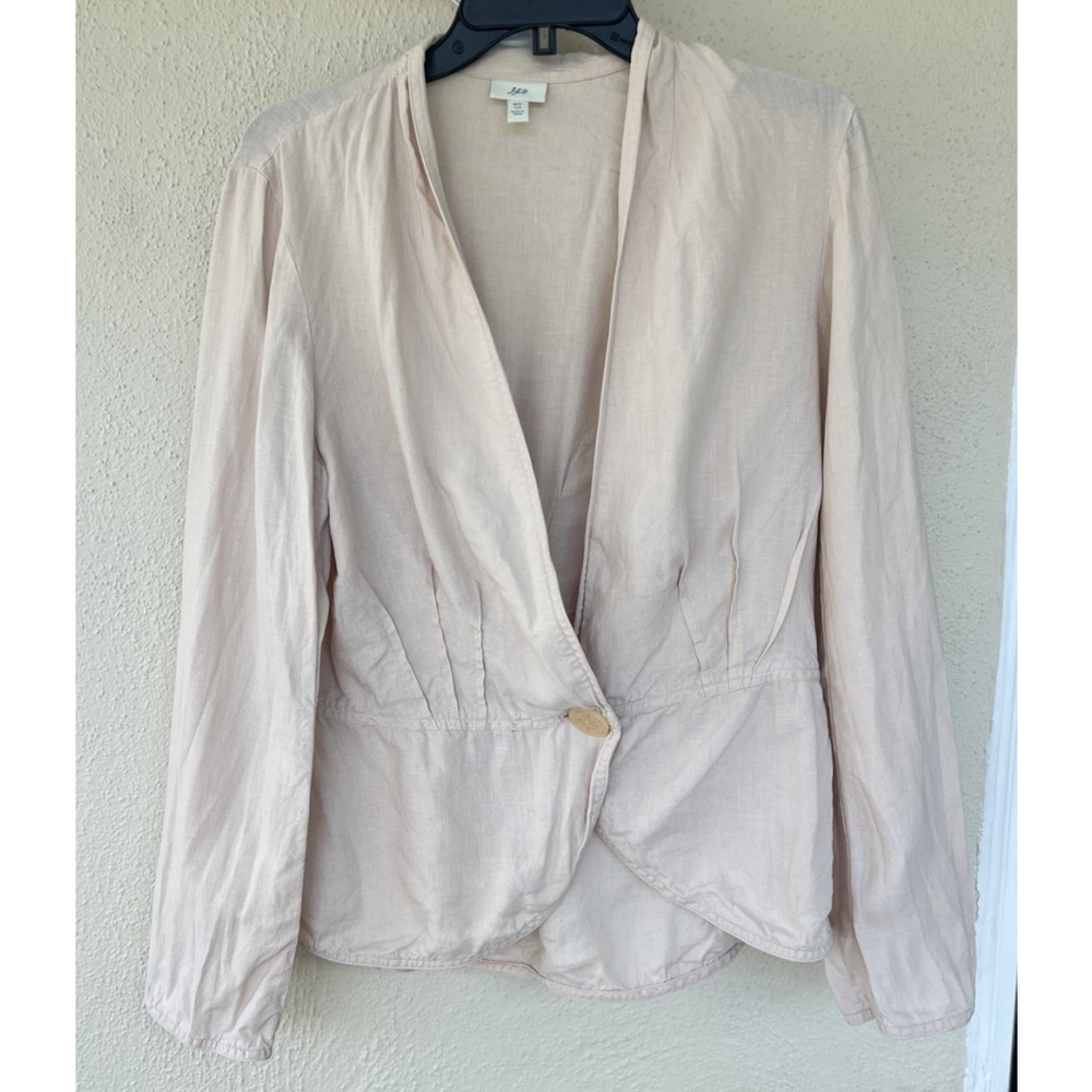 J Jill Love Linen Blazer Jacket MT Pink One Button Long Sleeve Pockets Career